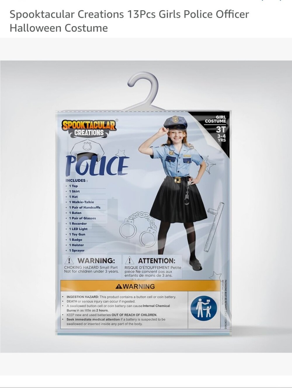 NWT Spooktacular Creations Girls Police Costume 3T (3-4 Yrs)